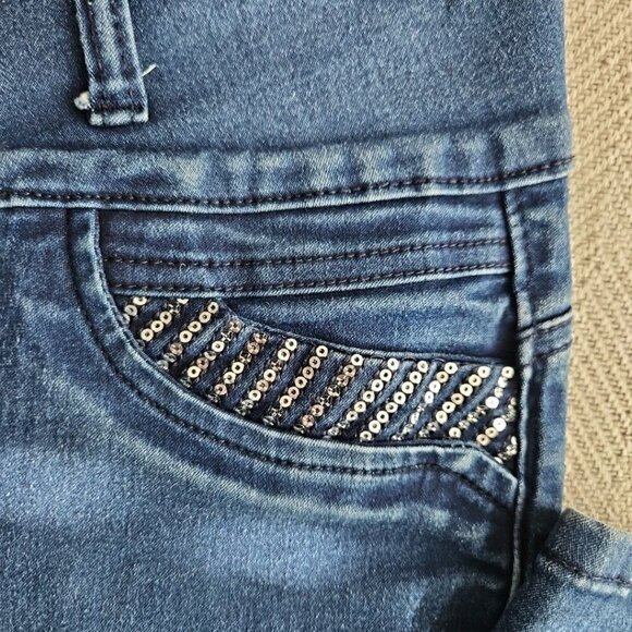 Tush Push Jeans Women's Size 15 (30x31) Rhinestone Sequin Embroidery Stretch - Picture 8 of 16